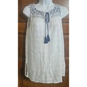 Max Studio Embroidered Tassel Tie Tank Top